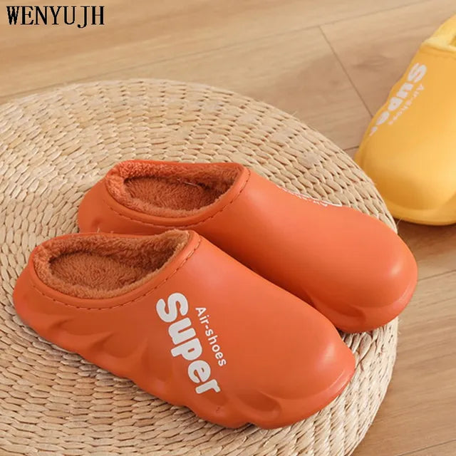 Men'S Slippers Home Plush Slipper Female Winter Warm Slippers Women Thick Bottom Waterproof Shoes Men Indoor Non-Slip Footwear