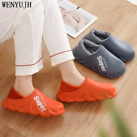 Men'S Slippers Home Plush Slipper Female Winter Warm Slippers Women Thick Bottom Waterproof Shoes Men Indoor Non-Slip Footwear