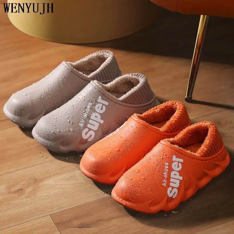 Men'S Slippers Home Plush Slipper Female Winter Warm Slippers Women Thick Bottom Waterproof Shoes Men Indoor Non-Slip Footwear