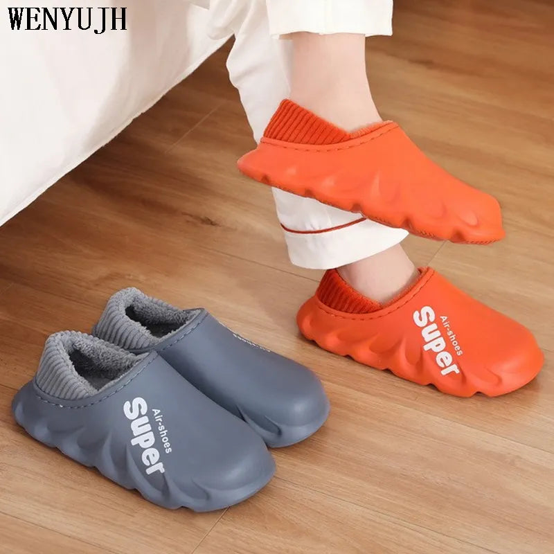 Men'S Slippers Home Plush Slipper Female Winter Warm Slippers Women Thick Bottom Waterproof Shoes Men Indoor Non-Slip Footwear