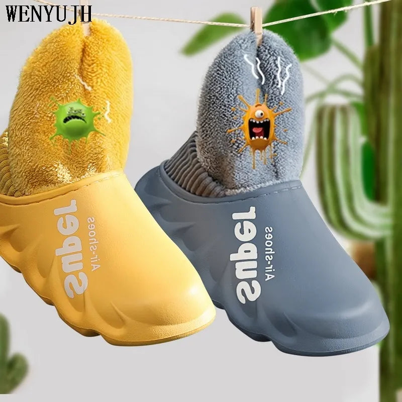 Men'S Slippers Home Plush Slipper Female Winter Warm Slippers Women Thick Bottom Waterproof Shoes Men Indoor Non-Slip Footwear