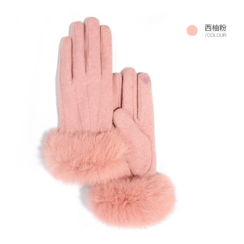 Cozy Chic Women Autumn and Winter Wool Gloves with Velvet Lining and Thickening for Warmth Perfect for Winter Riding Windproof and Touch Screen Compatible with Cashmere Warmth]