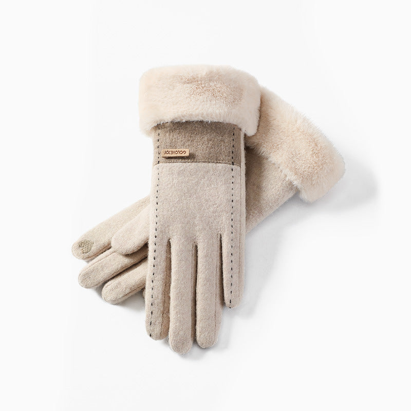 Cozy Chic Women Autumn and Winter Wool Gloves with Velvet Lining and Thickening for Warmth Perfect for Winter Riding Windproof and Touch Screen Compatible with Cashmere Warmth]