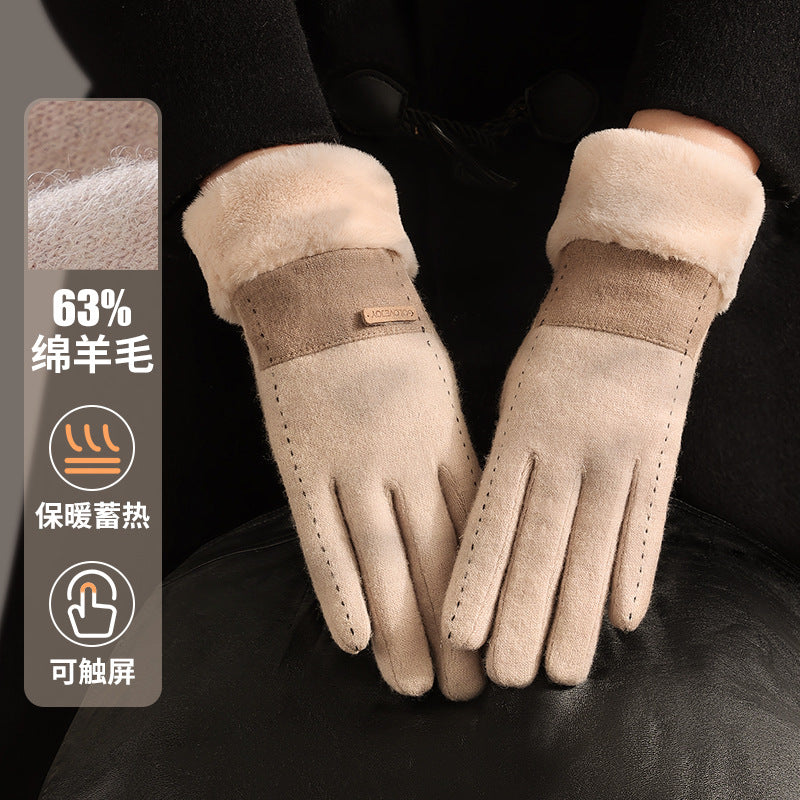 Cozy Chic Women Autumn and Winter Wool Gloves with Velvet Lining and Thickening for Warmth Perfect for Winter Riding Windproof and Touch Screen Compatible with Cashmere Warmth]