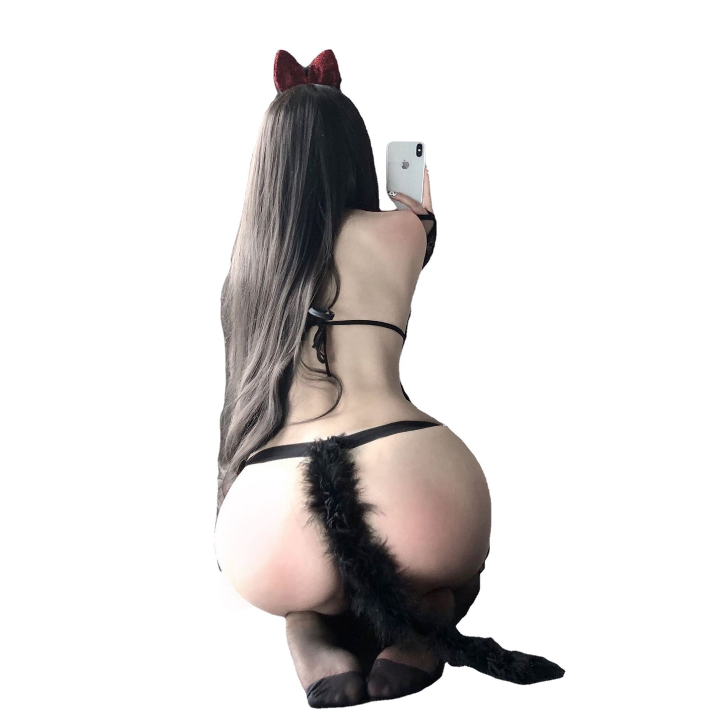 Night Like A Dream Sexy Lingerie Uniform Temptation Three-point One-piece Plush Cat Girl Role-playing Suit