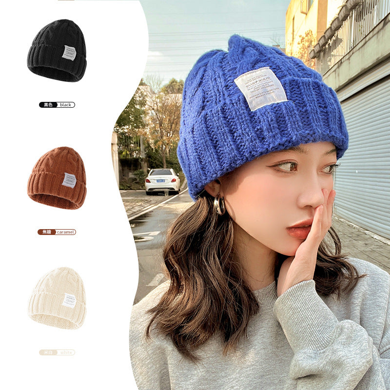 Solid Color Japanese Twist Wool Hat For Women, Korean Style Autumn And Winter Student Warm Ear Protection Knitted Hat For Couples, Versatile Cold Hat