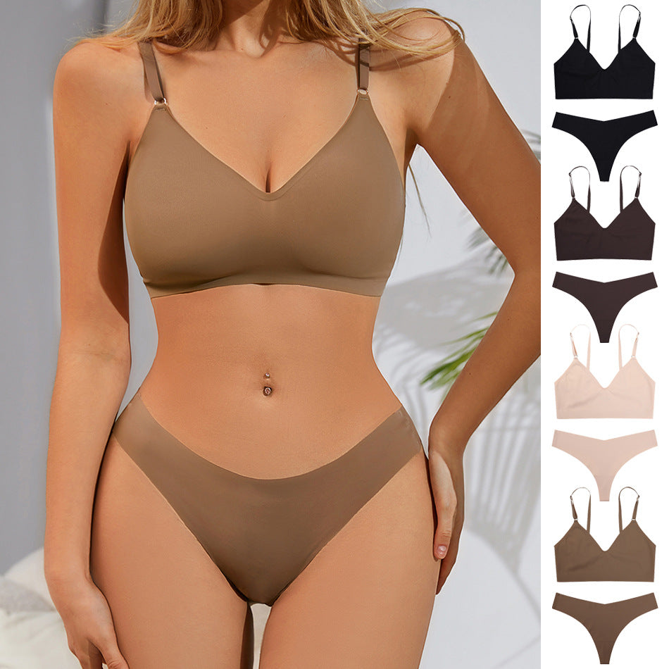 Cross-border Exclusive For Large Size V-neck Underwear Set Women Rimless Seamless Underwear With Briefs Women A Generation Of Hair