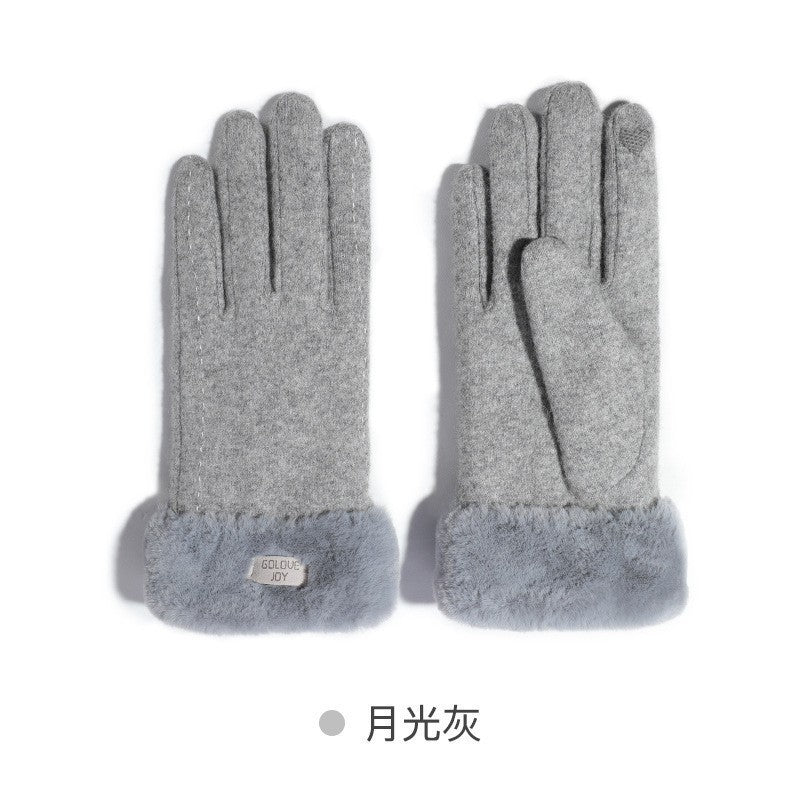 Cozy Chic Women Autumn and Winter Wool Gloves with Velvet Lining and Thickening for Warmth Perfect for Winter Riding Windproof and Touch Screen Compatible with Cashmere Warmth]