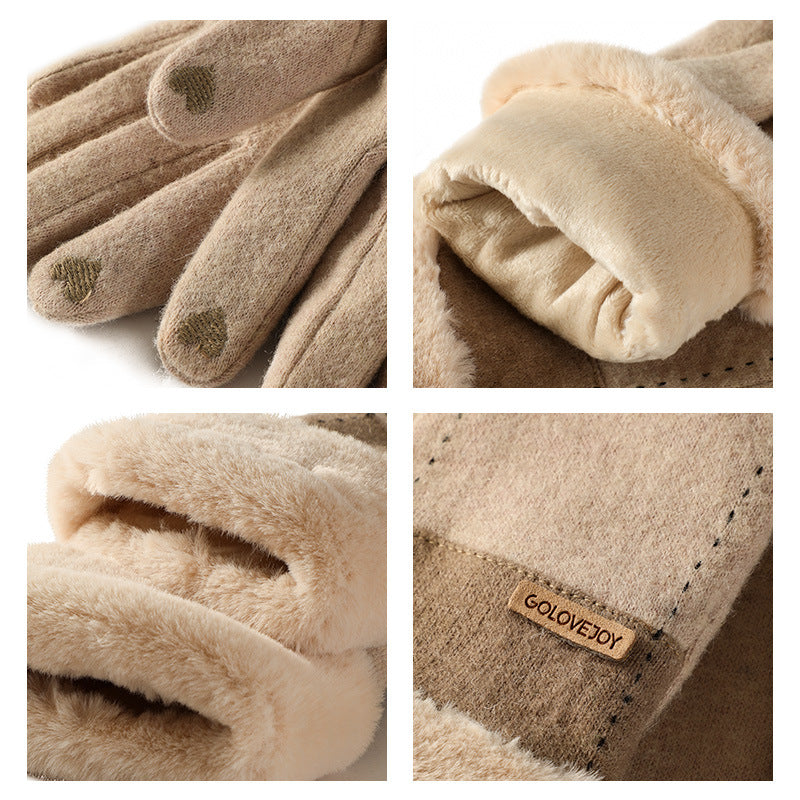 Cozy Chic Women Autumn and Winter Wool Gloves with Velvet Lining and Thickening for Warmth Perfect for Winter Riding Windproof and Touch Screen Compatible with Cashmere Warmth]