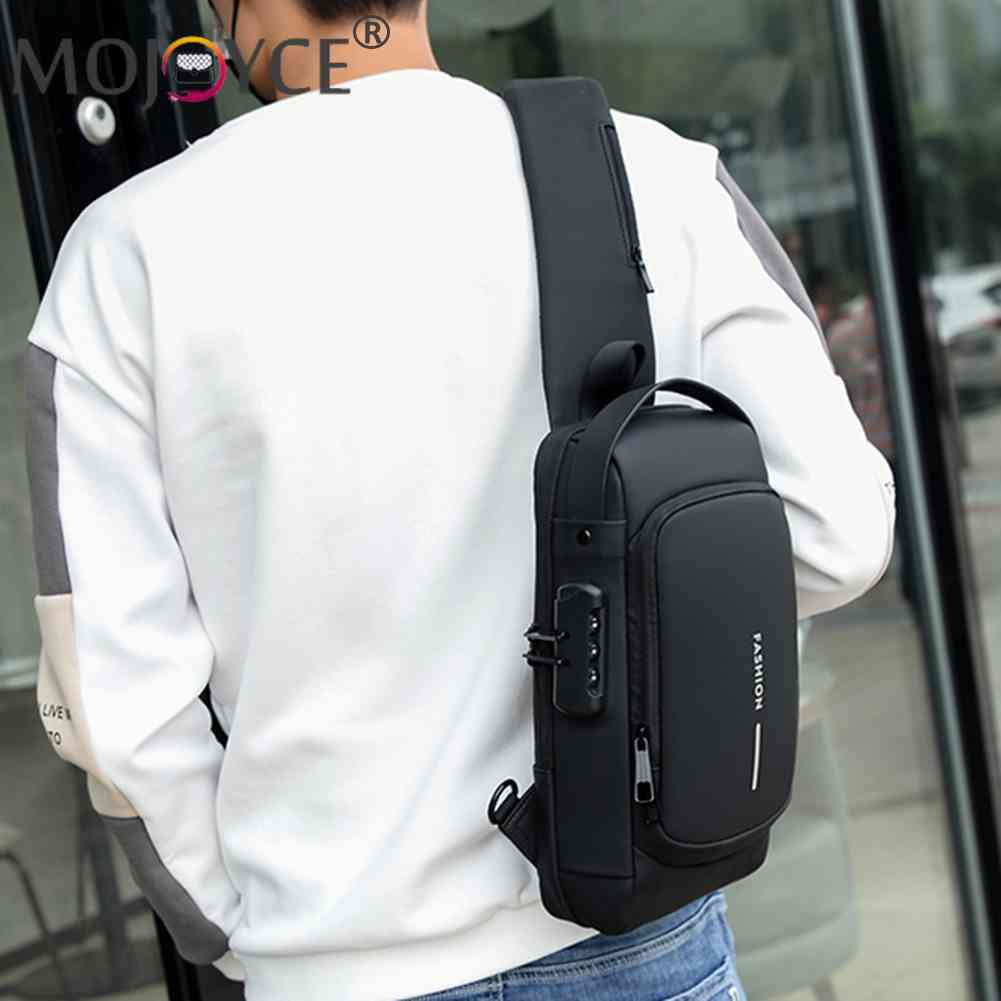 Men Chest Bag USB Charging Port Male PU Shoulder Bag Outdoor Sports Travel Messenger Crossbody Bags Belt Pouch