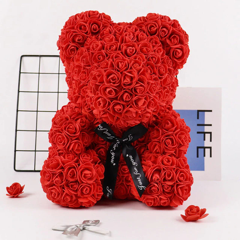 20Cm Immortal Rose Bear New Year Gift for Girlfriend Valentine'S Day Creative Simulation Flower PE Foam Rose Bear Wedding Decor