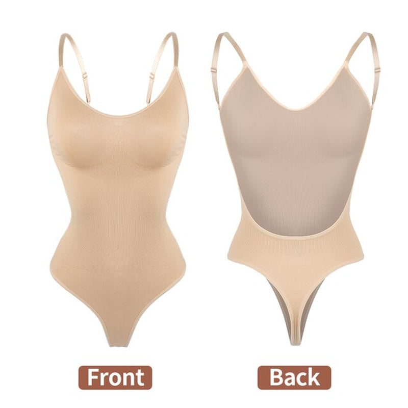 Bodysuit Shapewear Deep V-Neck Body Shaper Backless U Plunge Thong Shapers Waist Trainer Women Clear Strap Padded Push up Corset