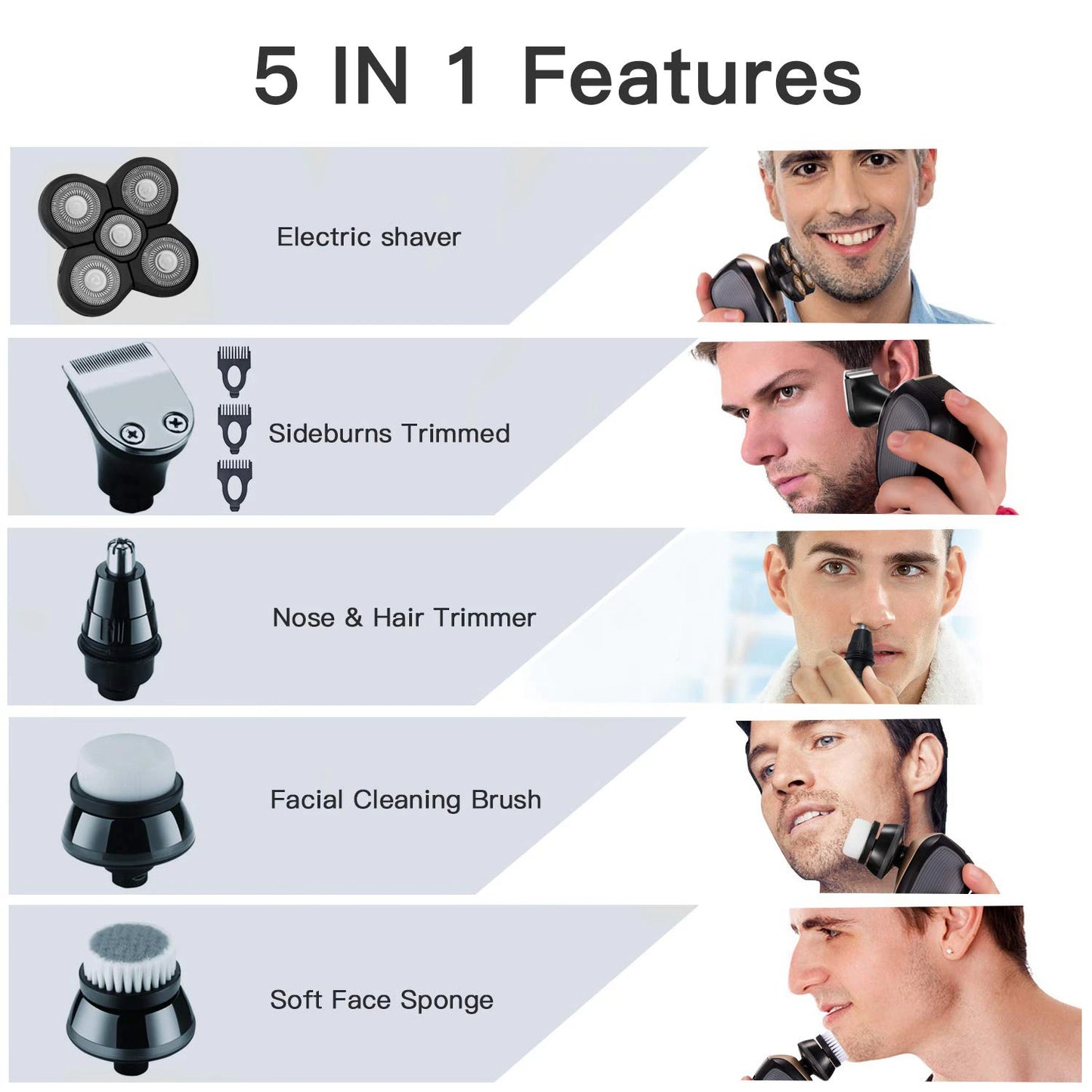 Pro Head Electric Shaver for Men Wet Dry Electric Razor Beard Hair Trimmer Rechargeable Bald Shaving Machine 5In1 Grooming Kits