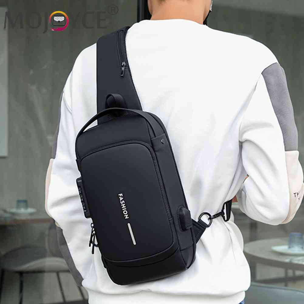 Men Chest Bag USB Charging Port Male PU Shoulder Bag Outdoor Sports Travel Messenger Crossbody Bags Belt Pouch