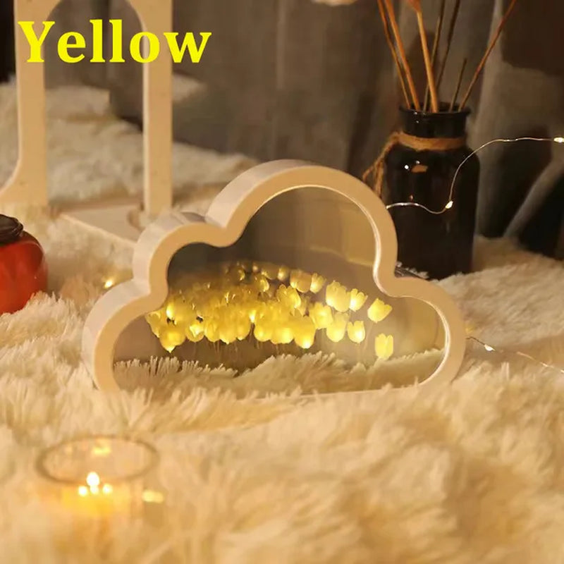 Diy Tulip Cloud Sea of Flowers Night Light Creative Light Atmosphere Light Transparent Qixi Lovers Gift Desktop Decoration