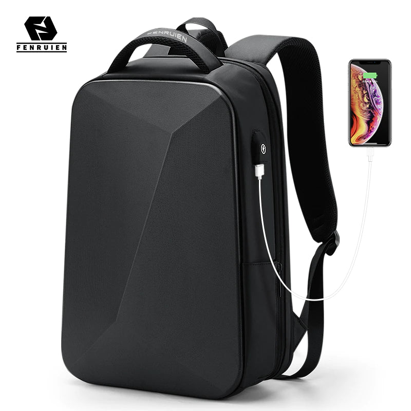 "Newly Designed Men's Business Travel Backpack with Anti-Theft and Waterproof Features, USB Charging Port, and Brand Logo"