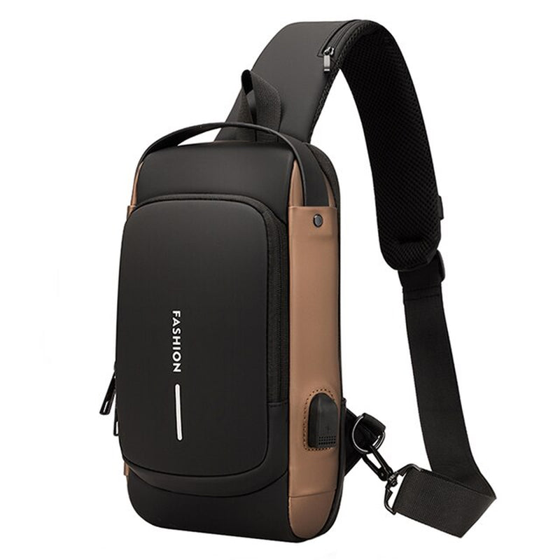 Men Chest Bag USB Charging Port Male PU Shoulder Bag Outdoor Sports Travel Messenger Crossbody Bags Belt Pouch