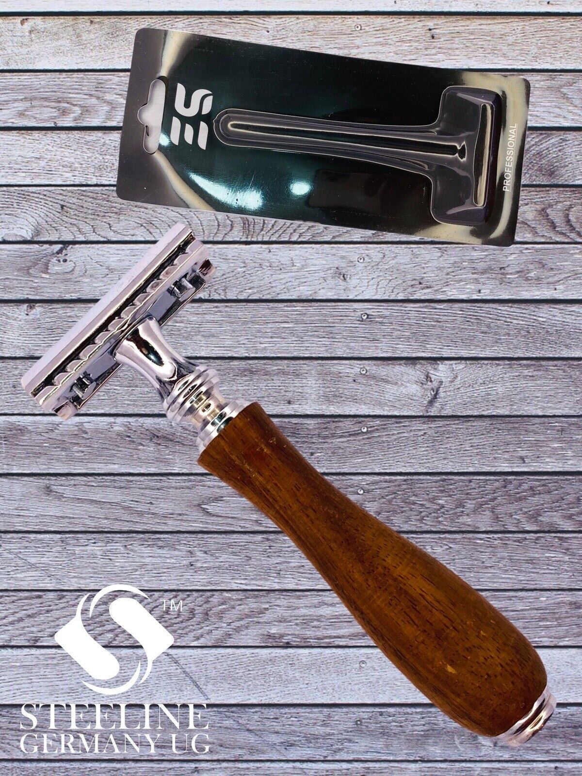 RASOIO SICUREZZA TRE PEZZI PETTINE CHIUSO OMEGA DOUBLE EDGE SAFETY RAZOR WOOD