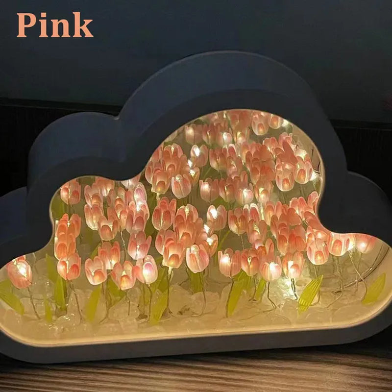 Diy Tulip Cloud Sea of Flowers Night Light Creative Light Atmosphere Light Transparent Qixi Lovers Gift Desktop Decoration