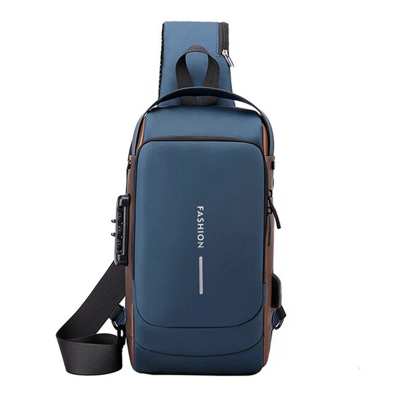 Men Chest Bag USB Charging Port Male PU Shoulder Bag Outdoor Sports Travel Messenger Crossbody Bags Belt Pouch