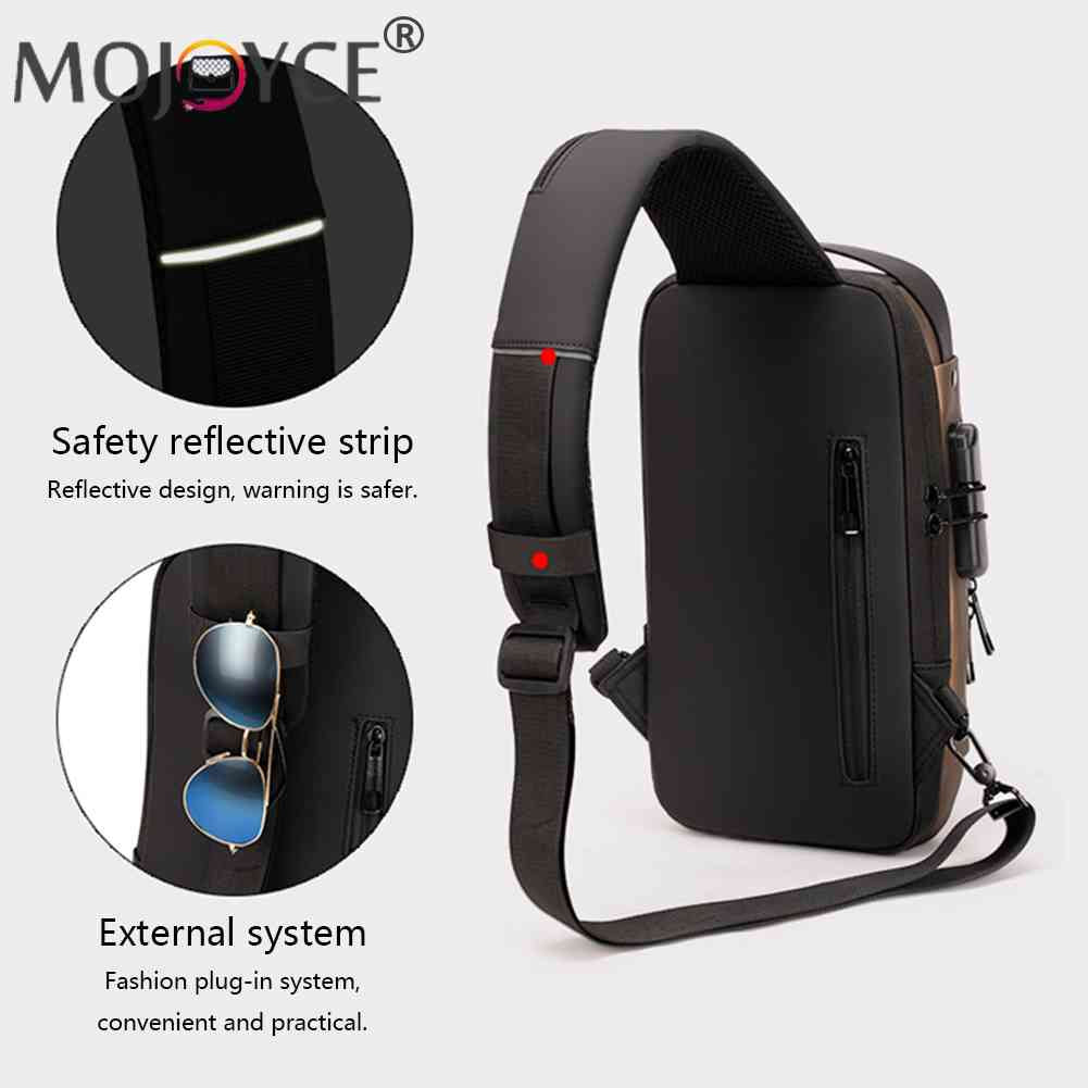 Men Chest Bag USB Charging Port Male PU Shoulder Bag Outdoor Sports Travel Messenger Crossbody Bags Belt Pouch