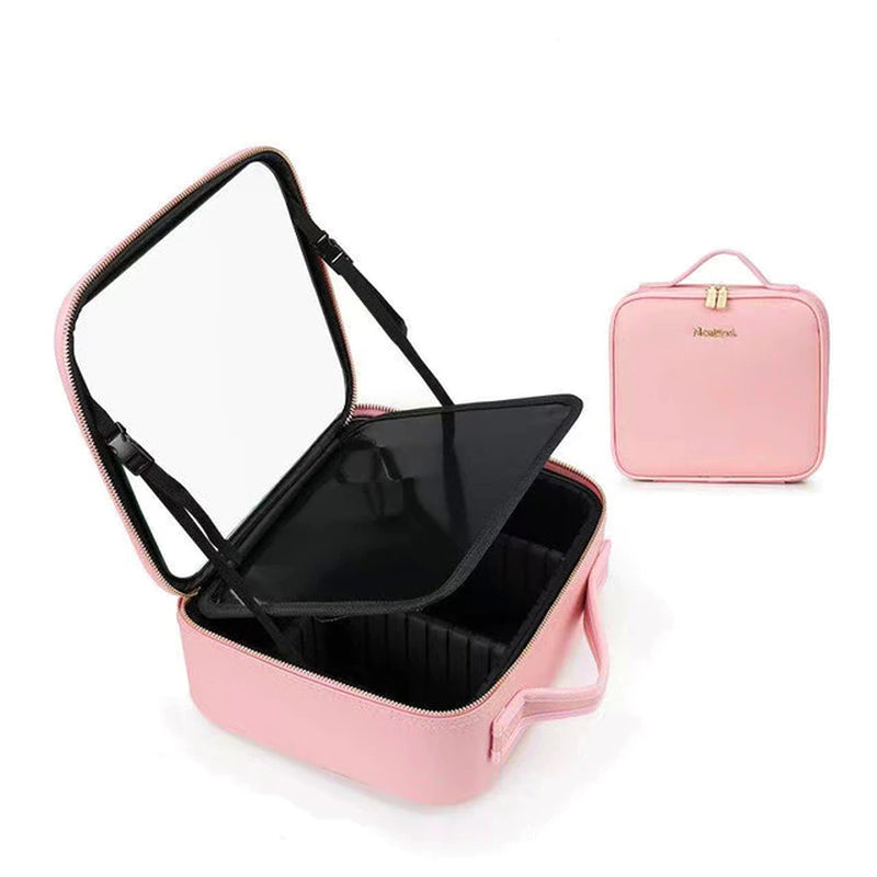 Women LED Light Cosmetic Bag Mirror Cosmetic Case Luxury PU Large Capacity Portable Travel Makeup Bags for Women