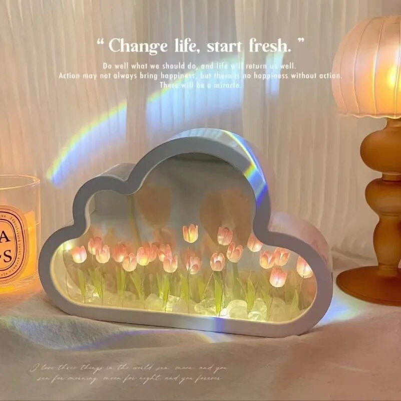 Diy Tulip Cloud Sea of Flowers Night Light Creative Light Atmosphere Light Transparent Qixi Lovers Gift Desktop Decoration