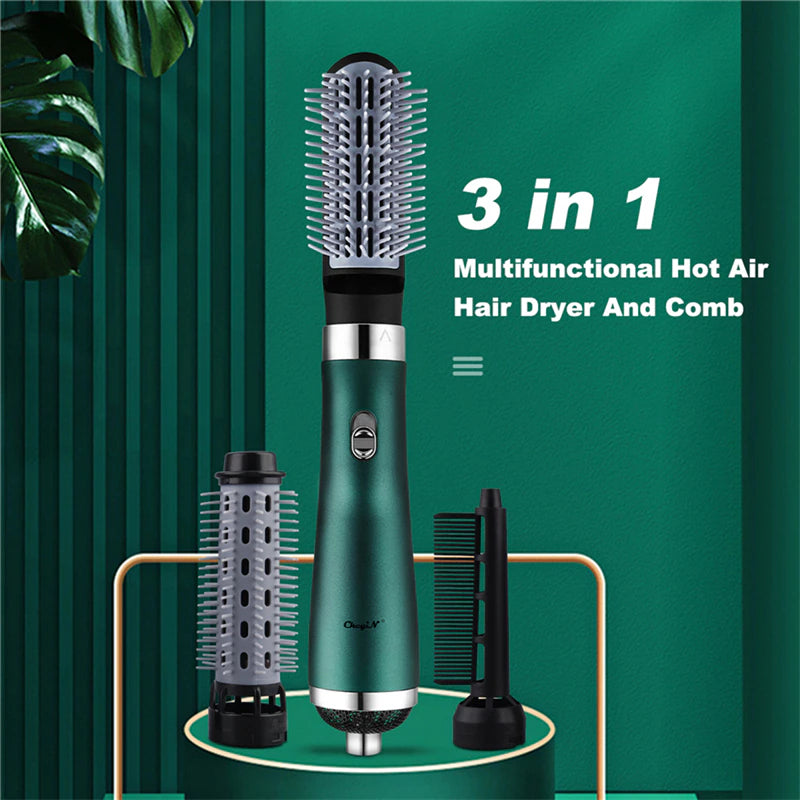 3In1 Electric Volumizer One Step Heat Air Comb Styling Brush Hair Curler Hot Air Hair Dryer Salon Straightener Rotating